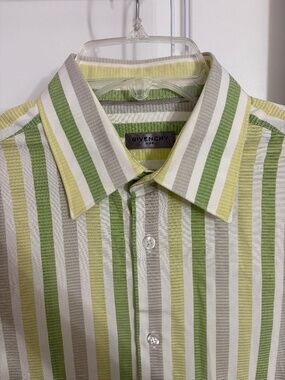Givenchy Men’s Button Down Cotton Green White Grey Striped Men’s Dress Shirt